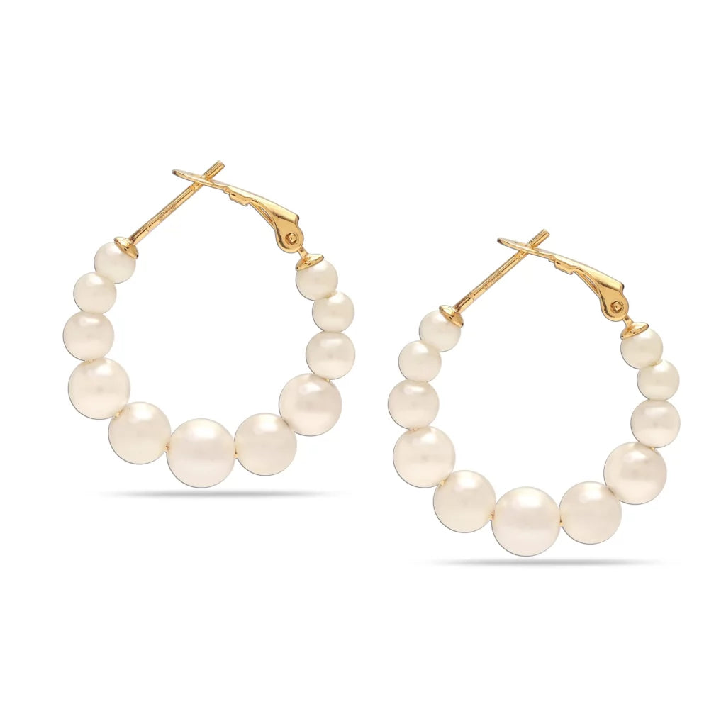 Gold Pearl Silver Hoop Earrings