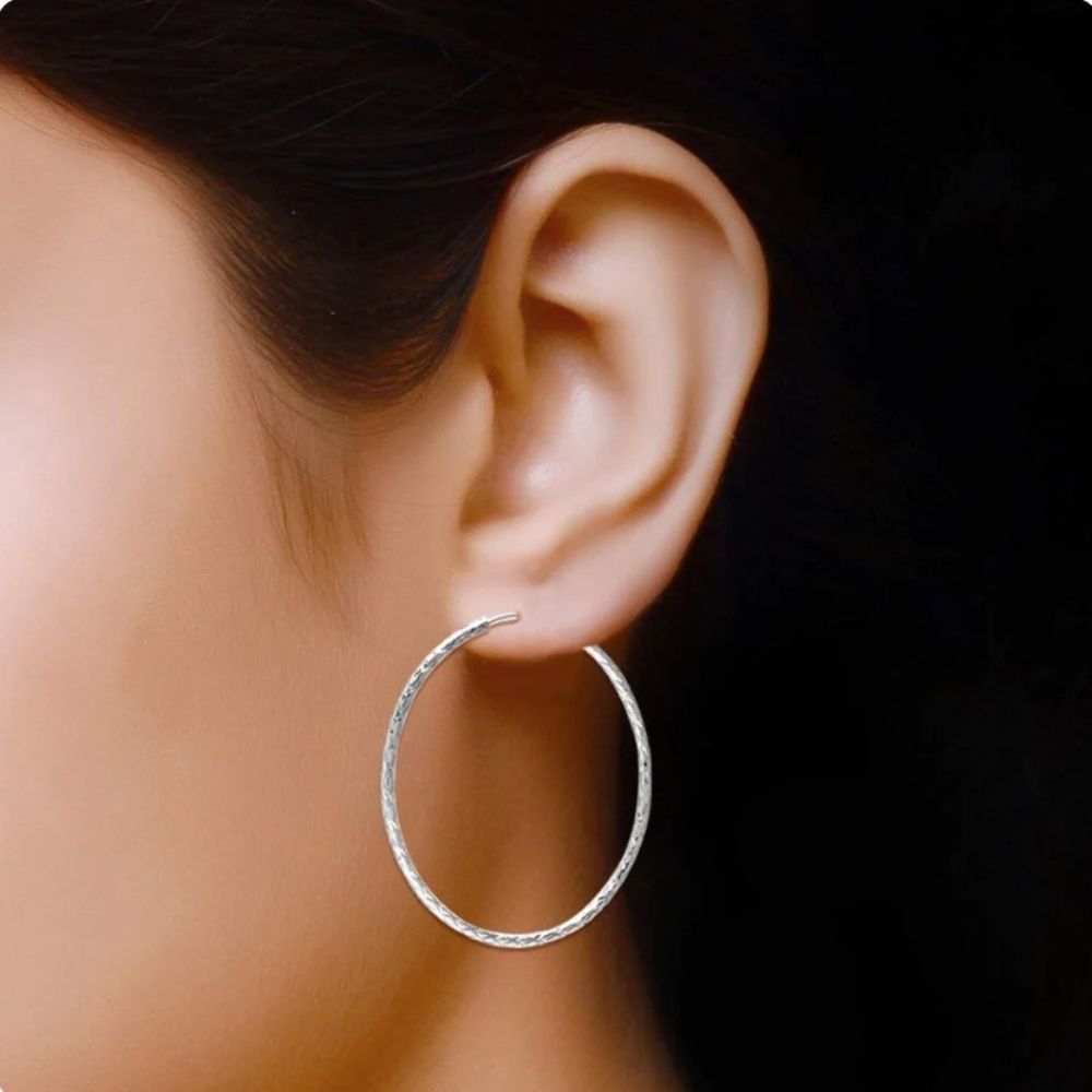 Diamond Cut Big Silver Hoop Earrings