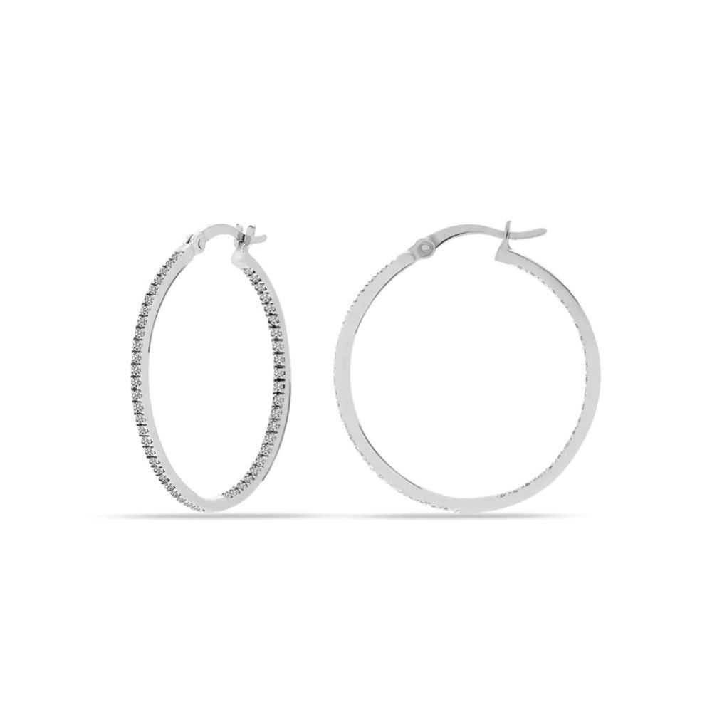 Round CZ Silver Hoop Earrings