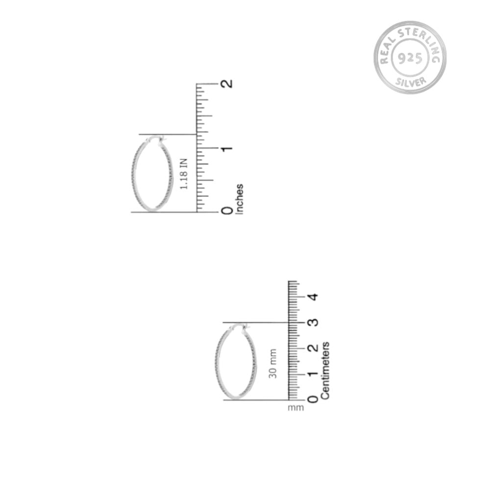 Round CZ Silver Hoop Earrings
