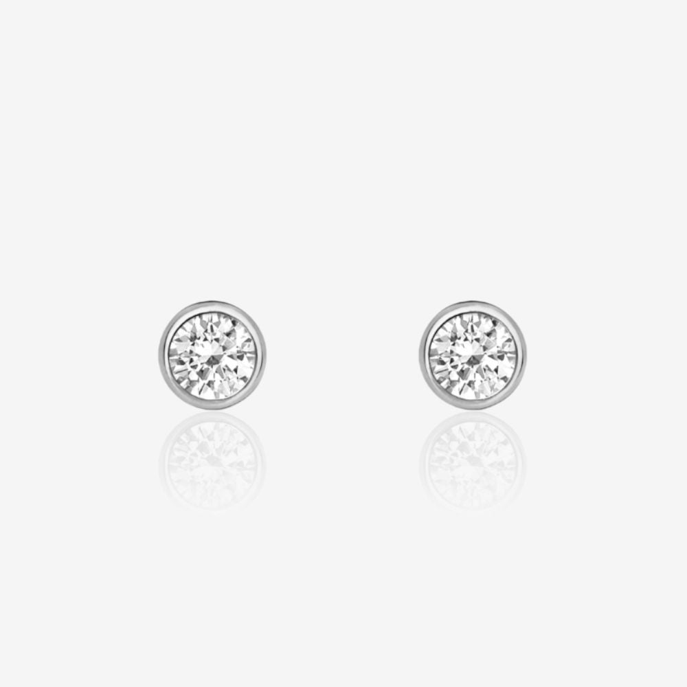 Silver Mini Round Zircon Studs Earrings