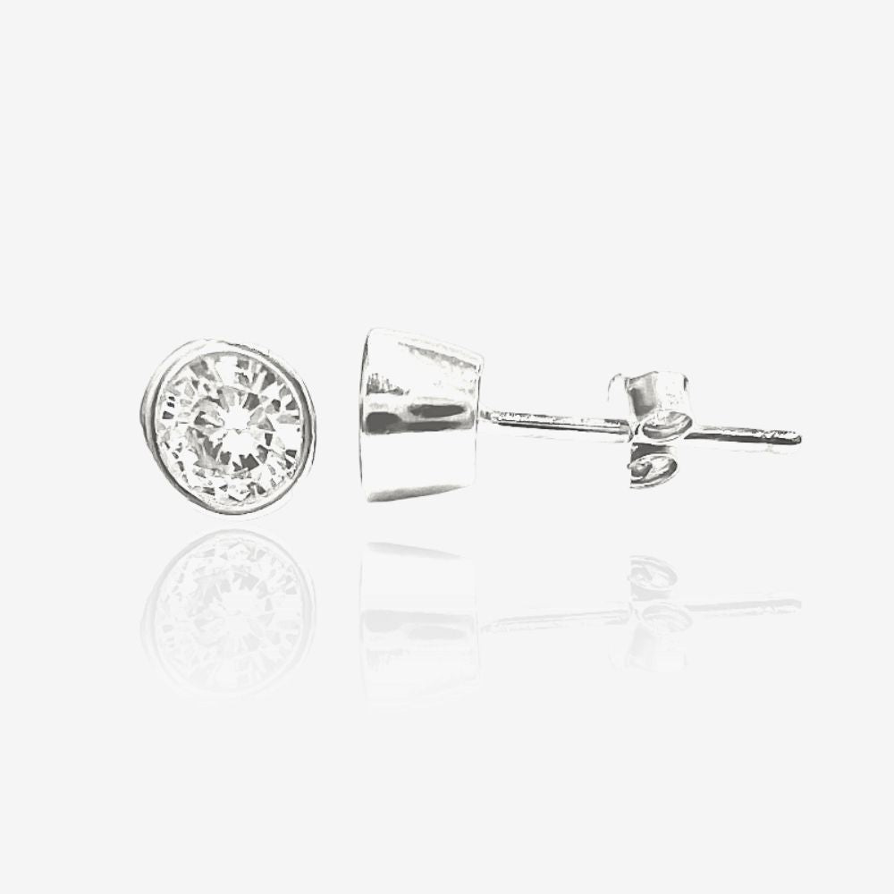 Silver Mini Round Zircon Studs Earrings