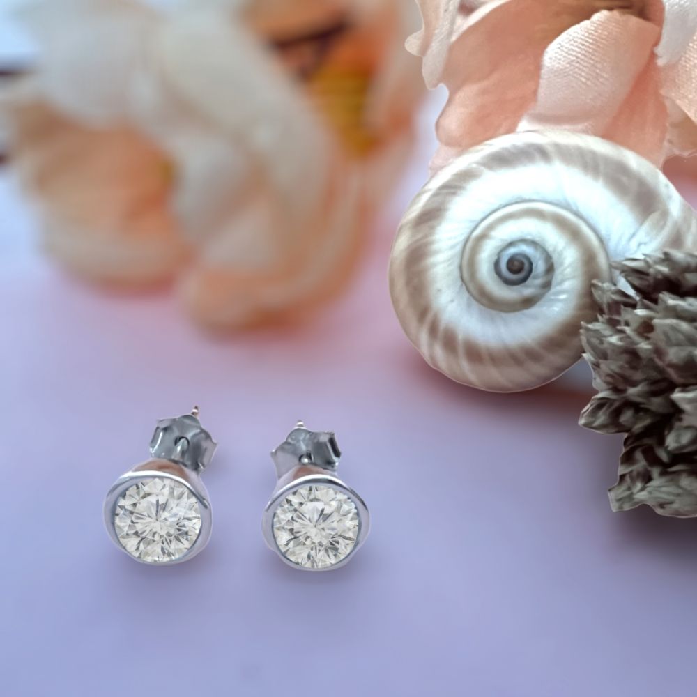 Silver Mini Round Zircon Studs Earrings