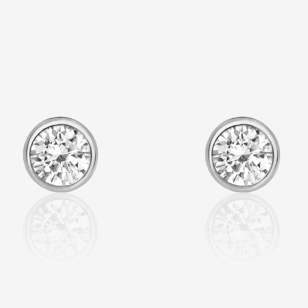 Silver Round Zircon Studs Earrings