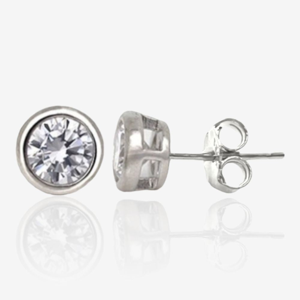 Silver Round Zircon Studs Earrings