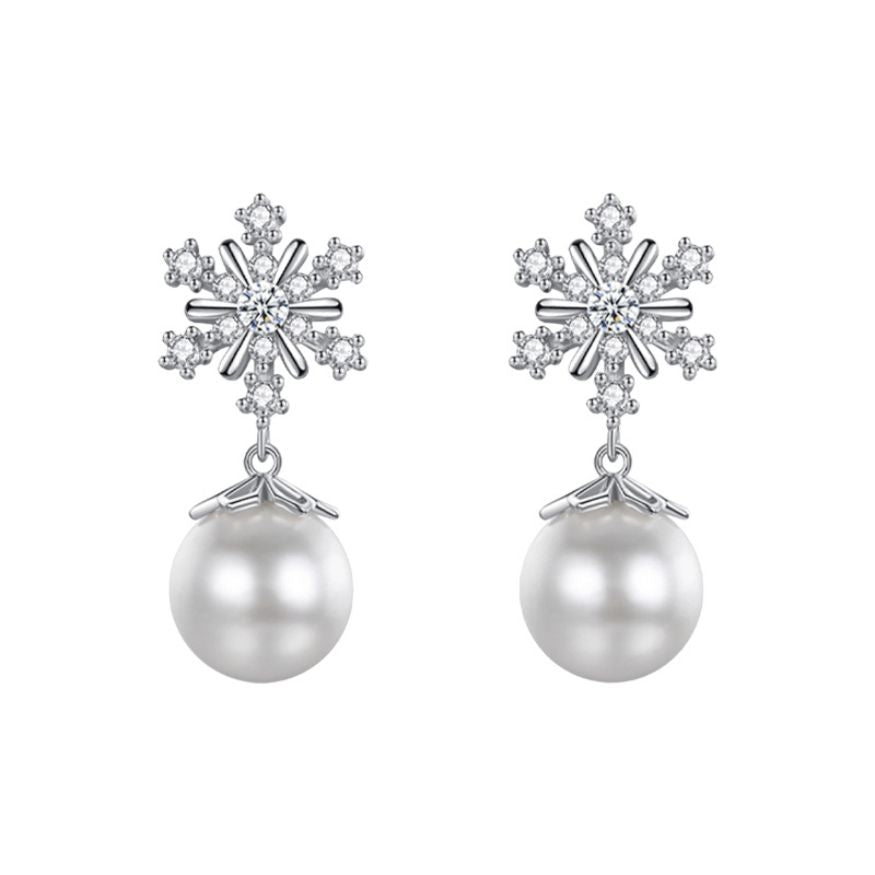 Snowflake Pearl Drop Earrings