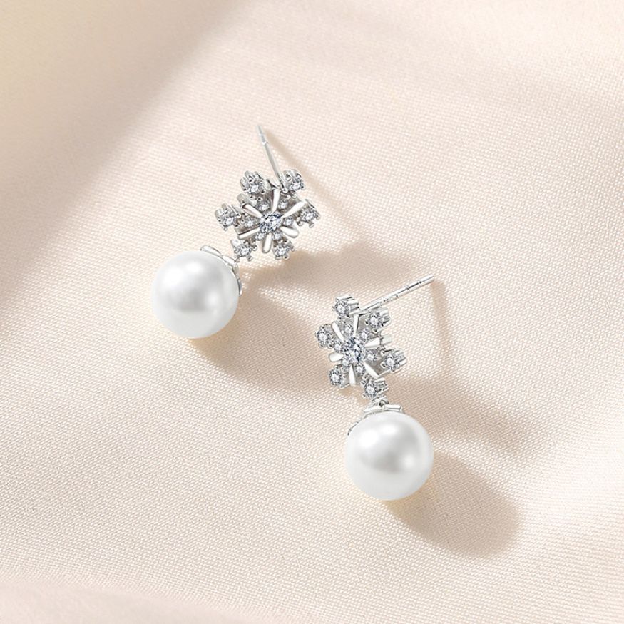 Snowflake Pearl Drop Earrings