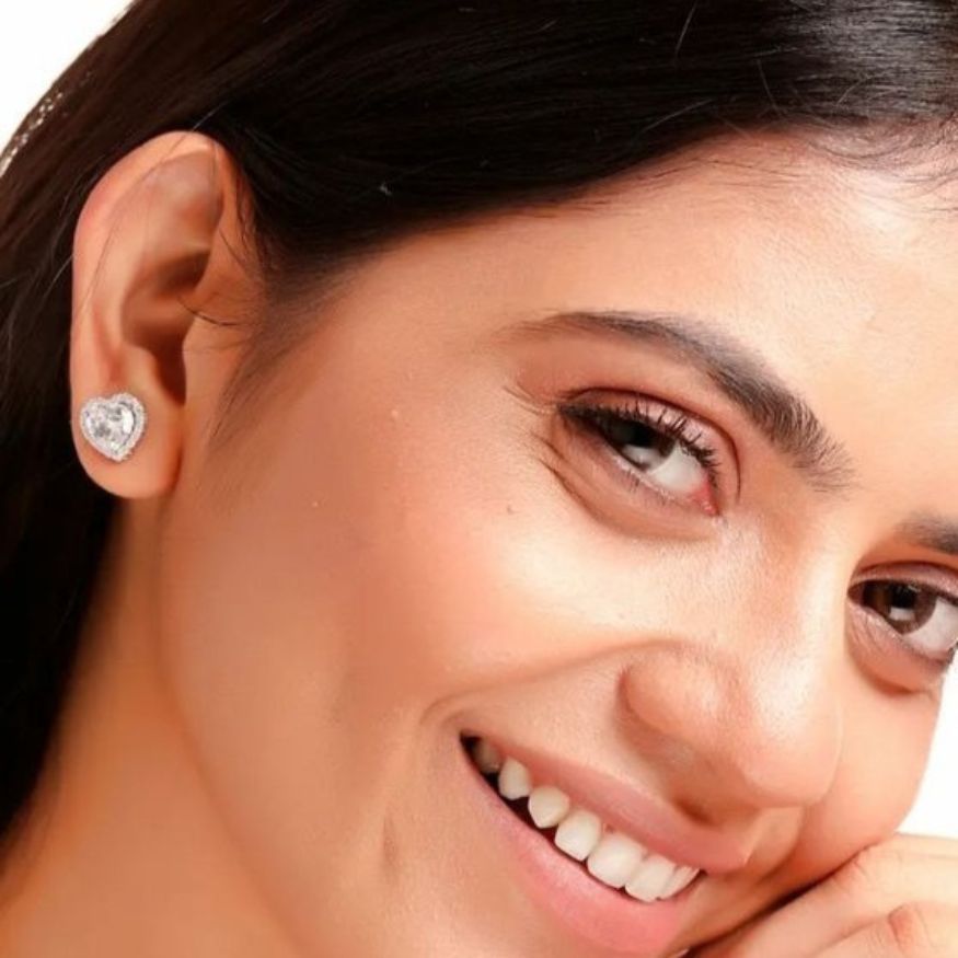 Sparkling Heart Stud Earrings