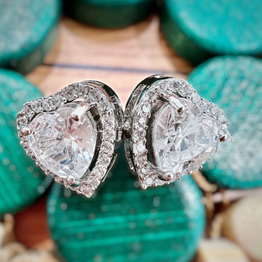 Sparkling Heart Stud Earrings