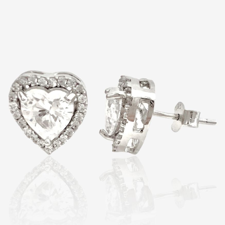 Sparkling Heart Stud Earrings