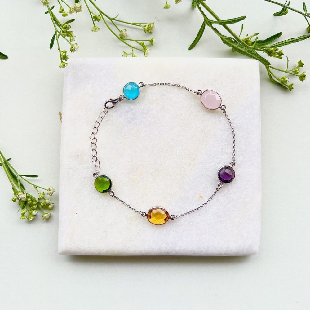 Multi Gemstone Silver Bracelet