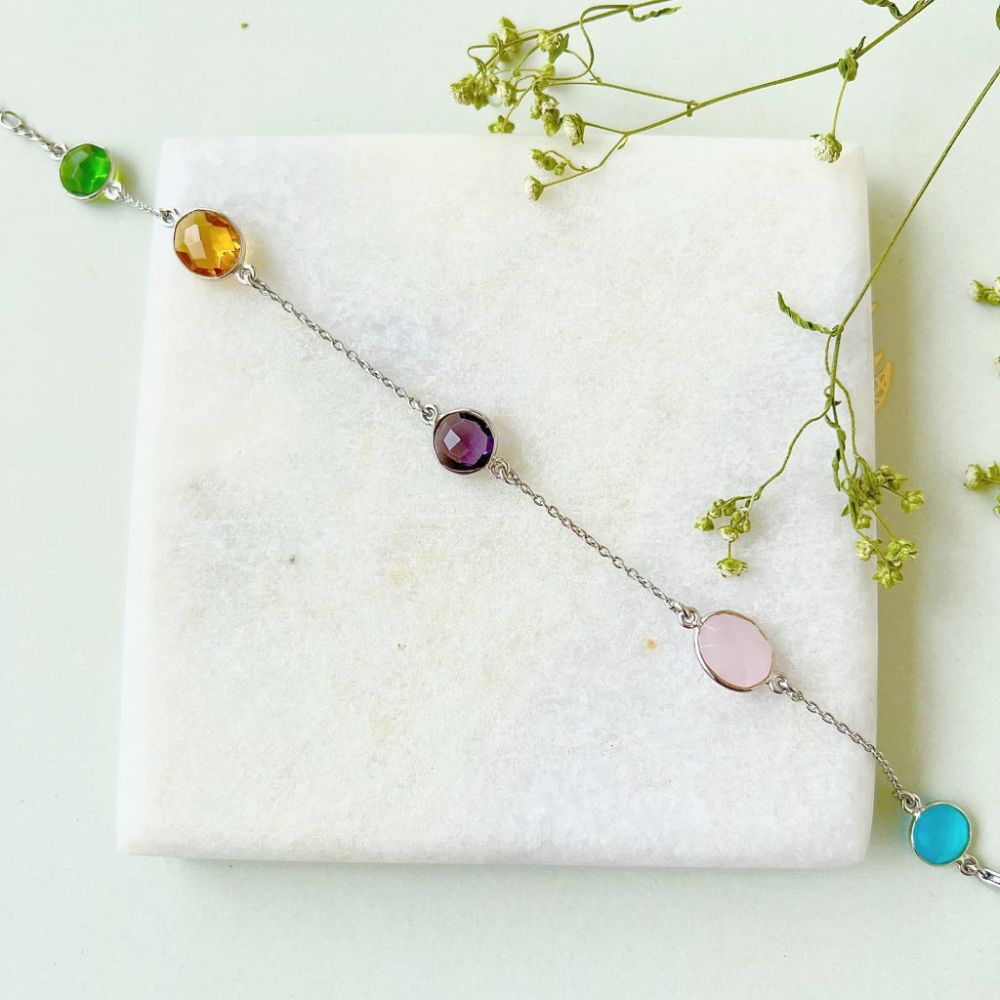 Multi Gemstone Silver Bracelet