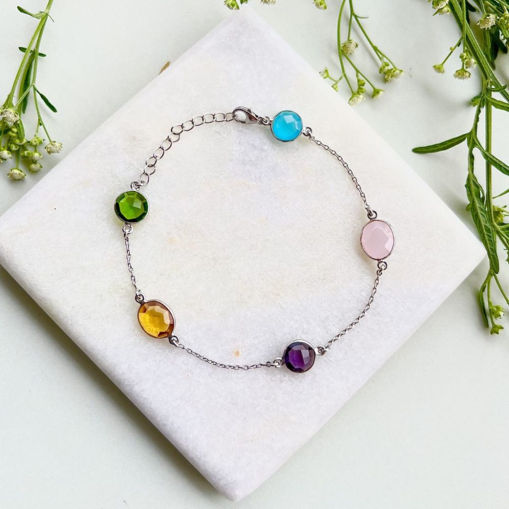 Multi Gemstone Silver Bracelet