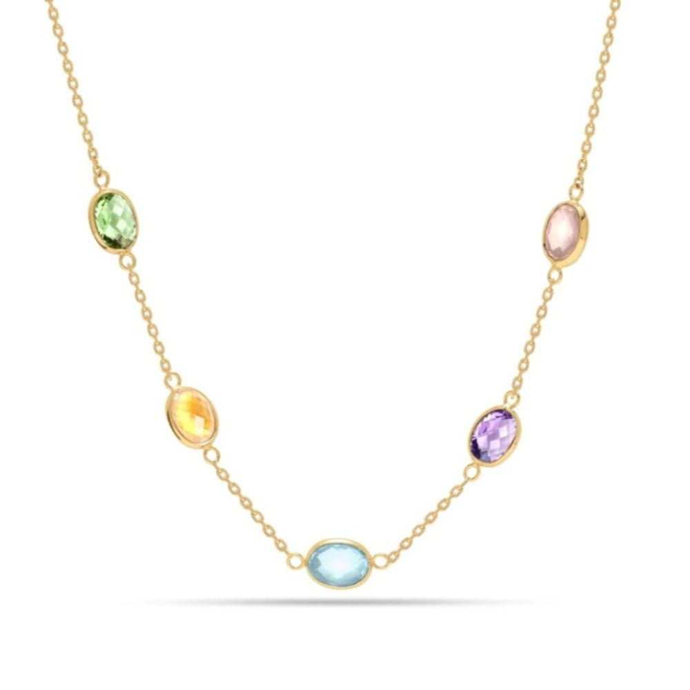 Multi Gemstones Gold Plated Silver Necklace