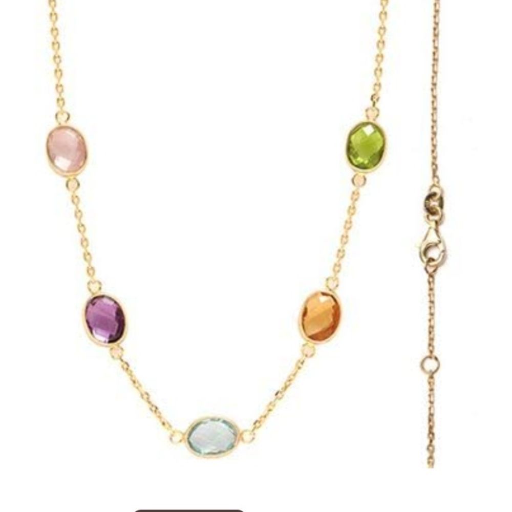 Multi Gemstones Gold Plated Silver Necklace