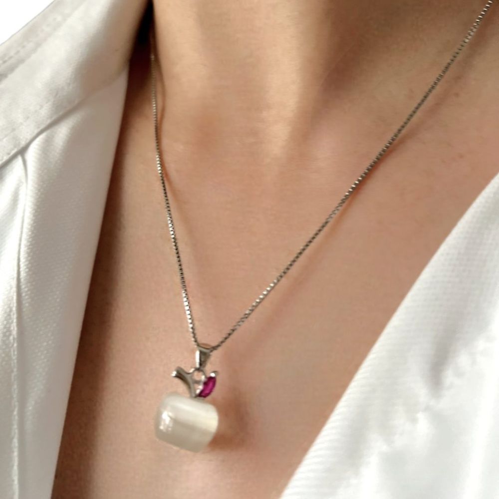 Opal Moonstone Apple Silver Pendant Necklace