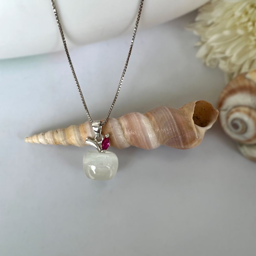 Opal Moonstone Apple Silver Pendant Necklace