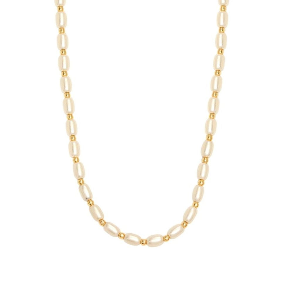 Oval Pearl Gold Plated Silver Necklace