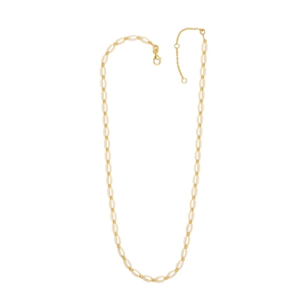 Oval Pearl Gold Plated Silver Necklace