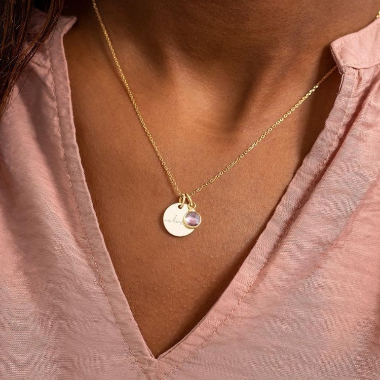 Personalized Birthstone Name Silver Necklace