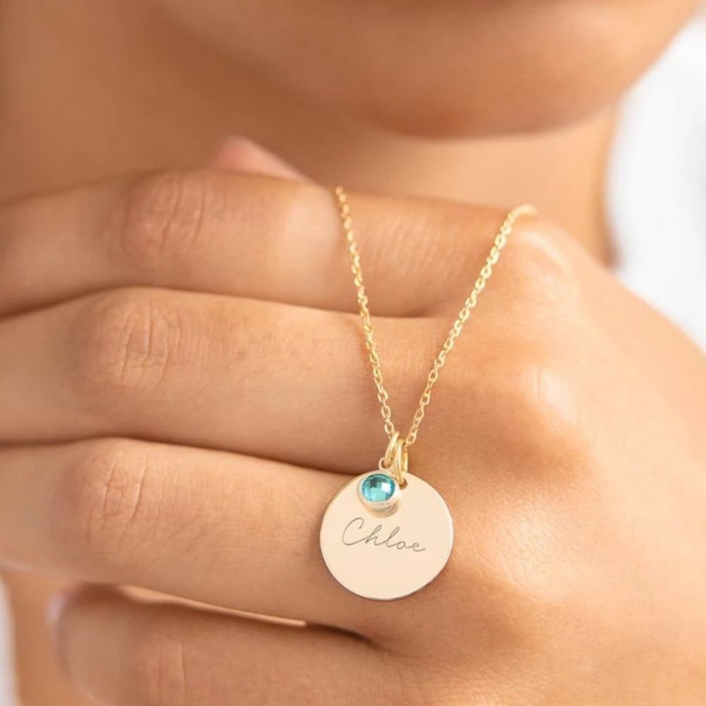 Personalized Birthstone Name Silver Necklace