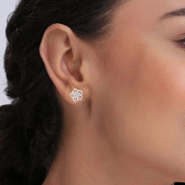 Diamond Flower Stud Earrings (0.01ct)