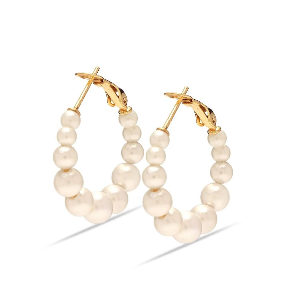 Gold Pearl Silver Hoop Earrings