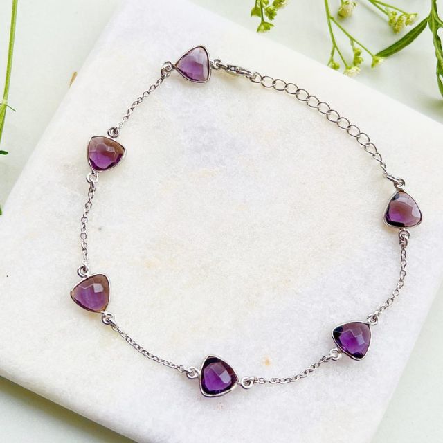 Amethyst Quartz Silver Gemstone Bracelet