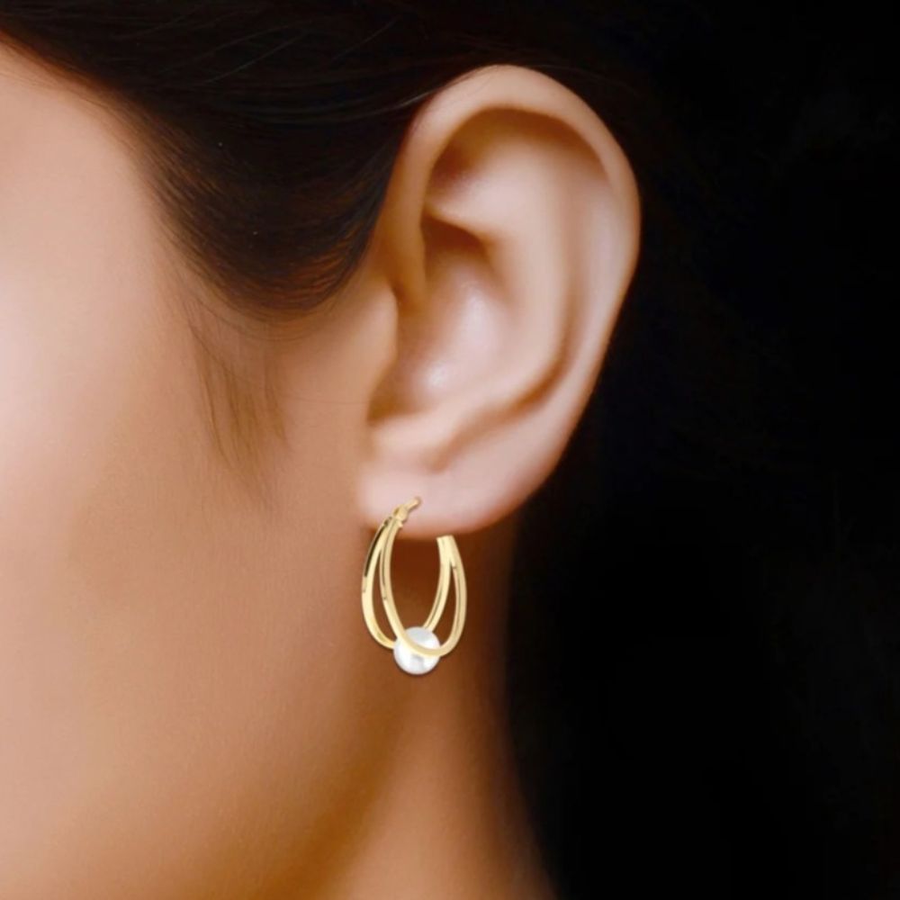 Pearl Gold Plated Silver Hoop Earrings