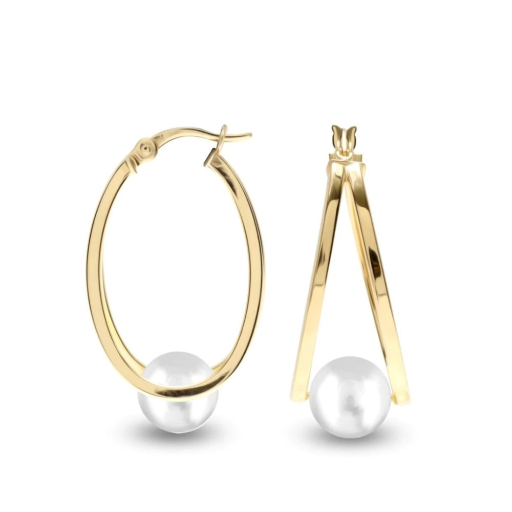 Pearl Gold Plated Silver Hoop Earrings