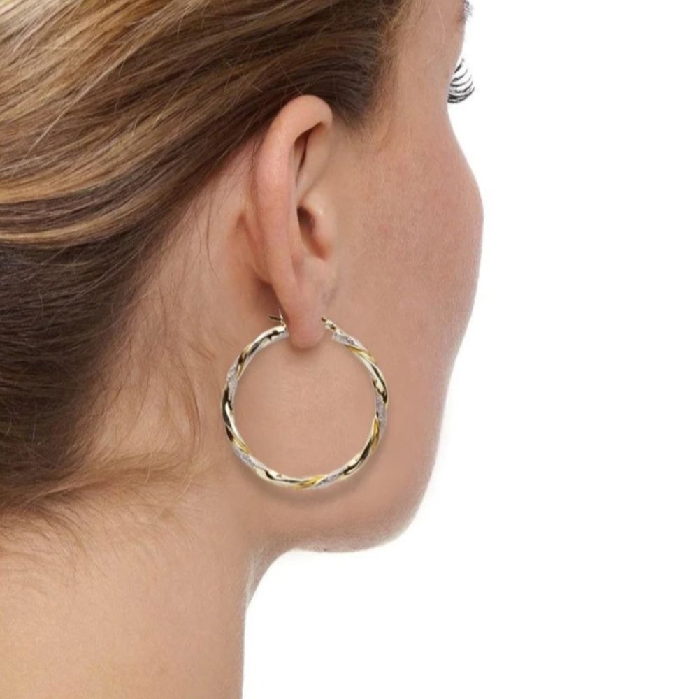 Dual Tone Italian Hoop Earrings