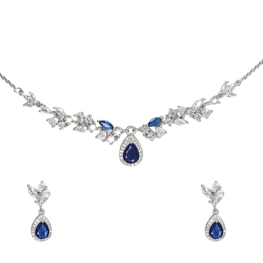 silver blue sapphire necklace set