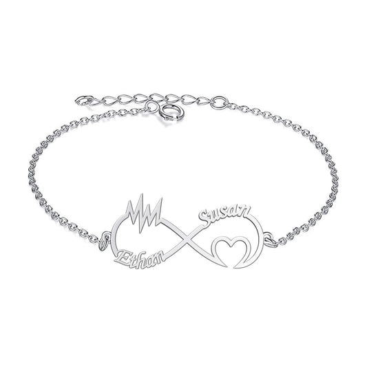 Pesonalised Infinity Lifeline Couple Name Bracelet