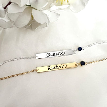 Personalized Birthstone Silver Name Bracelet