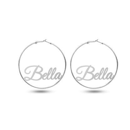 Personalised Name Silver Hoop Earrings