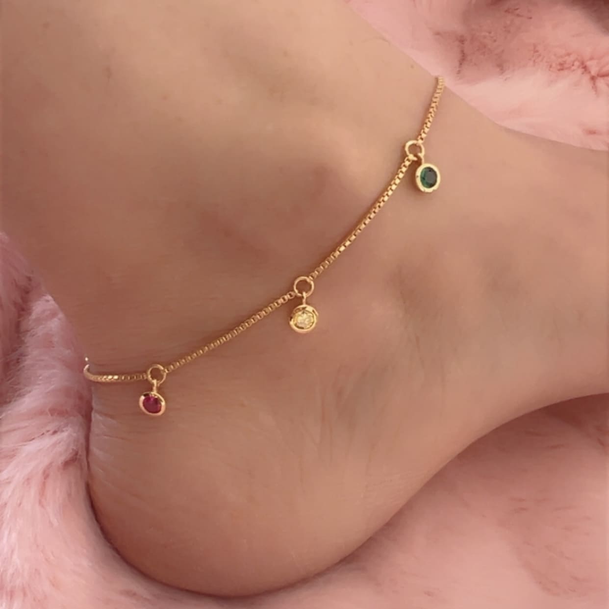 Minimal multi gemstone Anklet