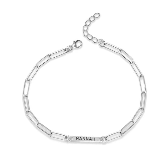 Personalised engraved bar paperclip link chain bracelet