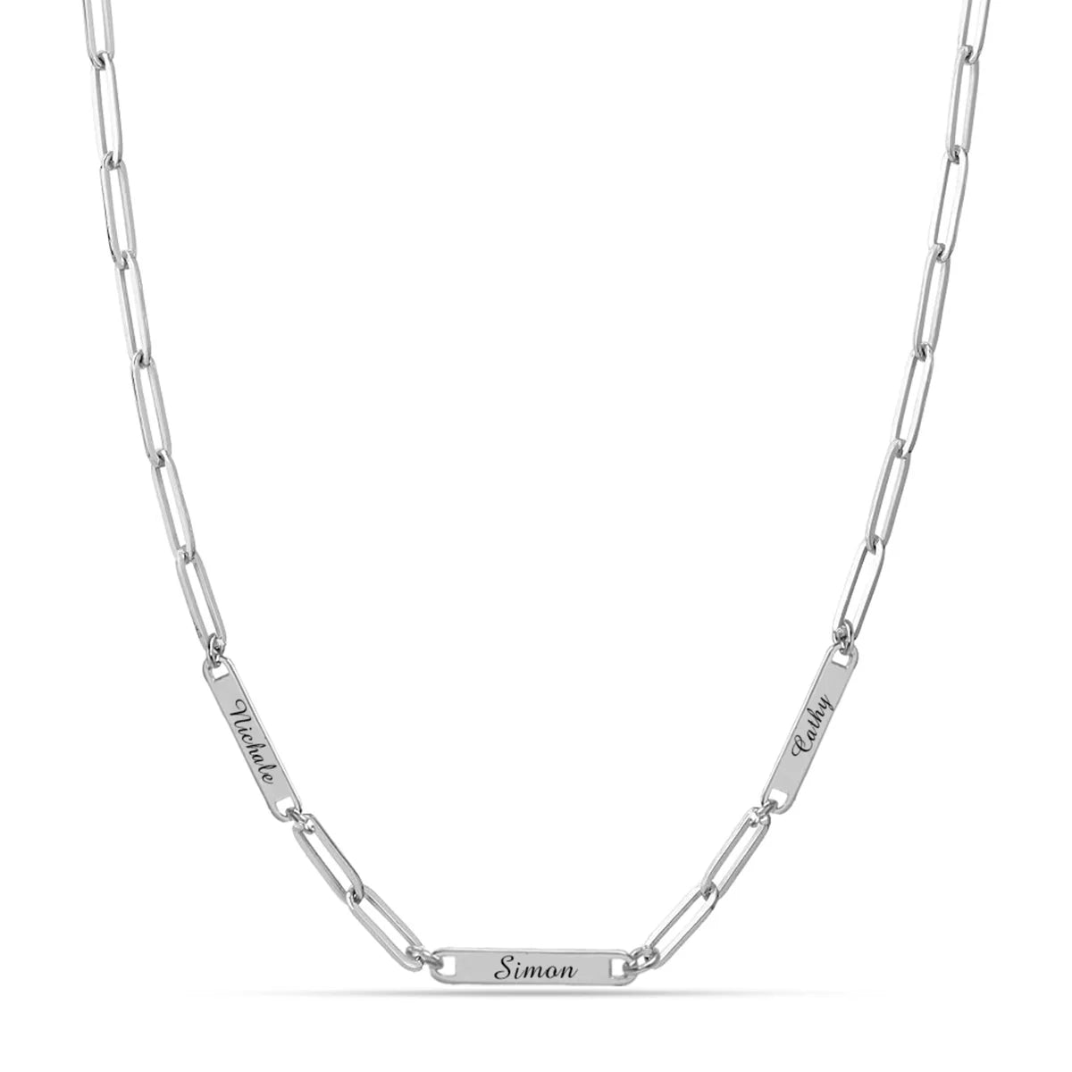 Personalised silver engraved bar link chain necklace