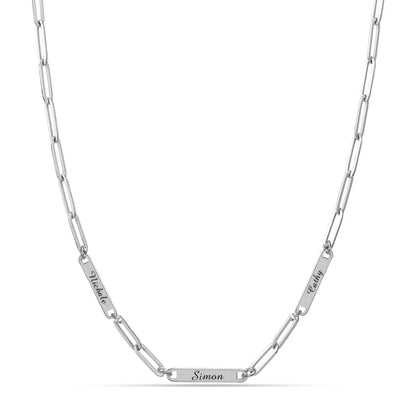 Personalised silver engraved bar link chain necklace