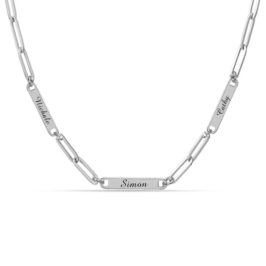 Personalised silver engraved bar link chain necklace