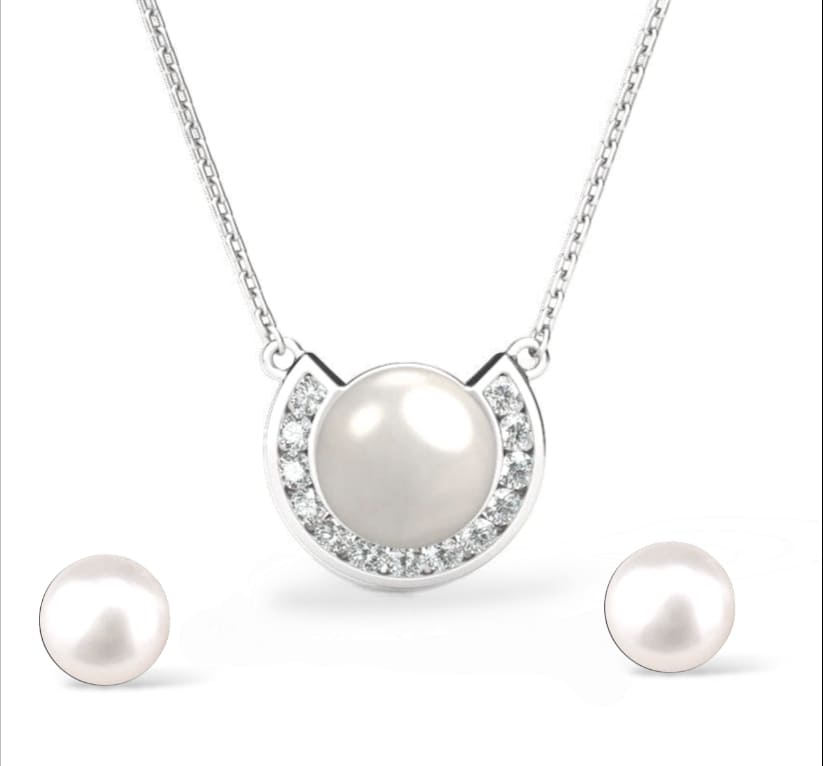 Minimal pearl zircon necklace set