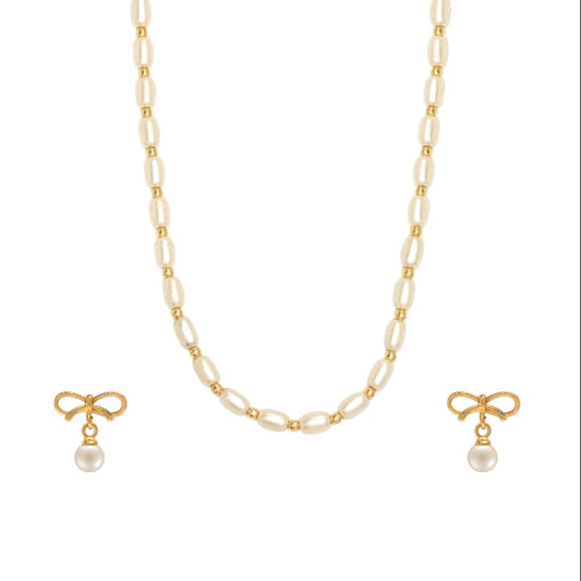 Pearl 18 k plated queen silver necklace set