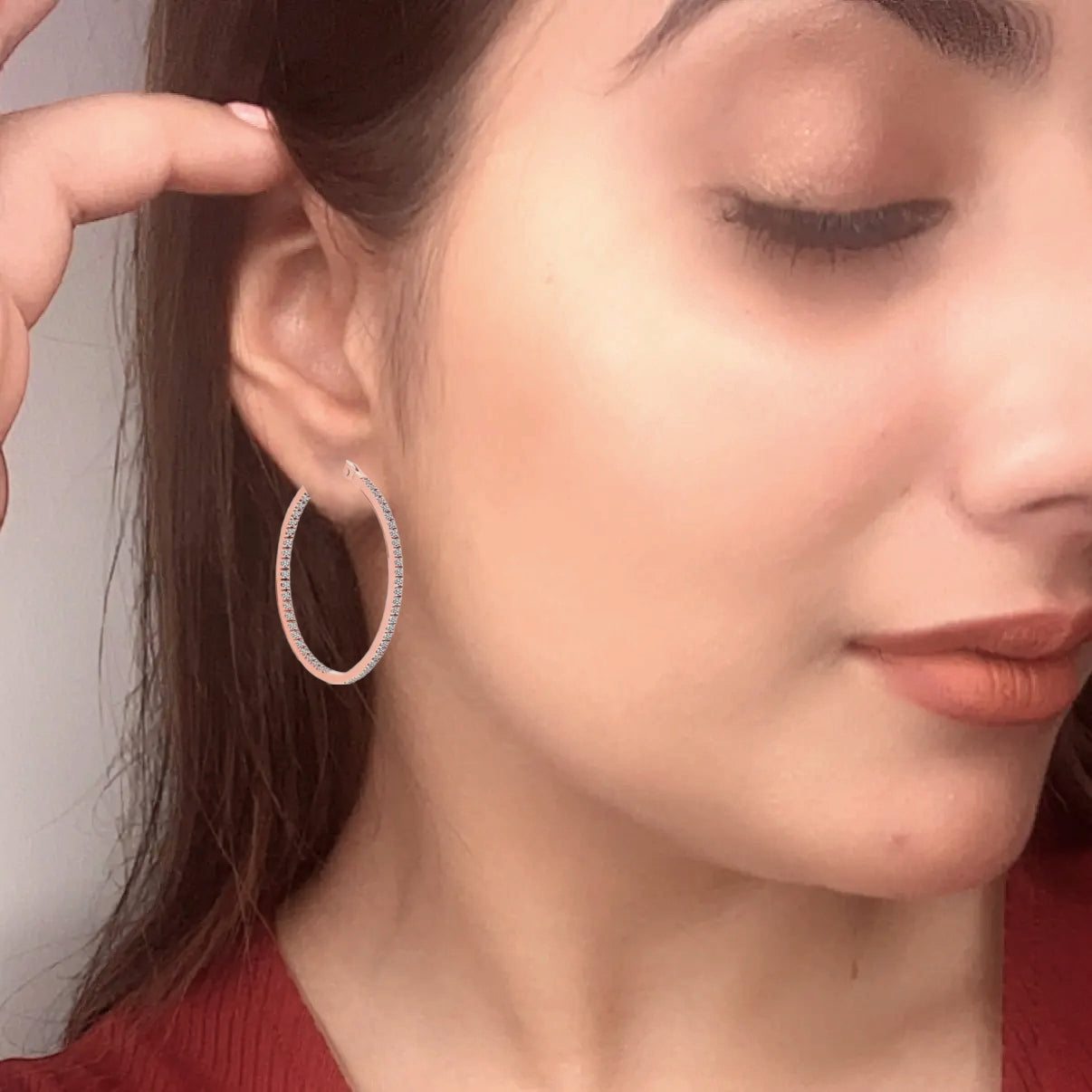 Rosegold CZ Silver Hoop Earrings