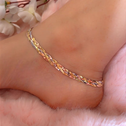 Tri colour silver elegance anklets