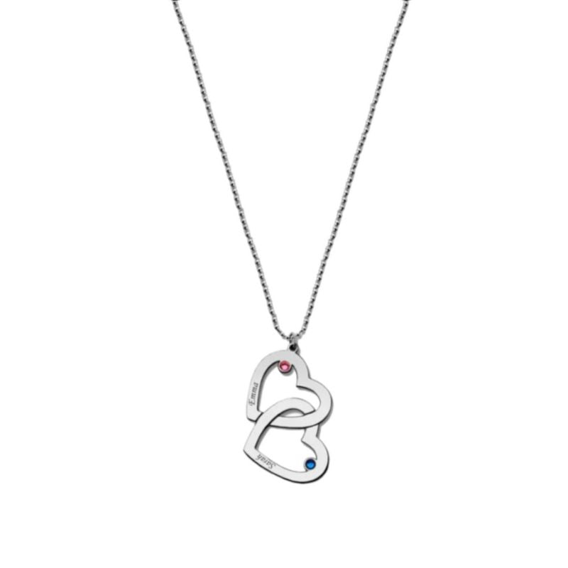 Personalised Birthstone Entangled Heart Couple Name Necklace