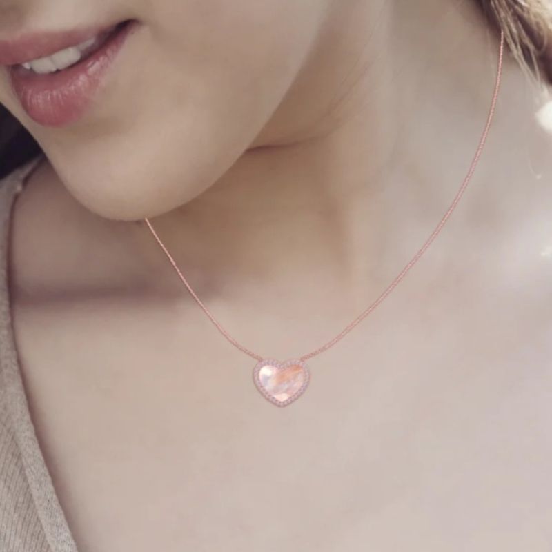 Mother of Pearl Heart CZ Rosegold Necklace