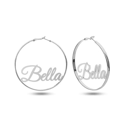 Personalised Name Silver Hoop Earrings