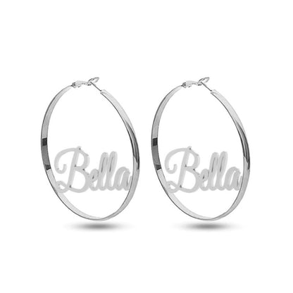 Personalised Name Silver Hoop Earrings