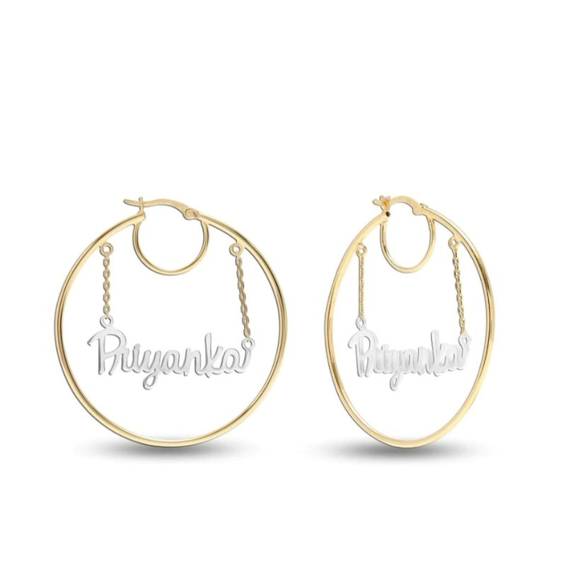 Personalised Name Silver Hoop Earrings