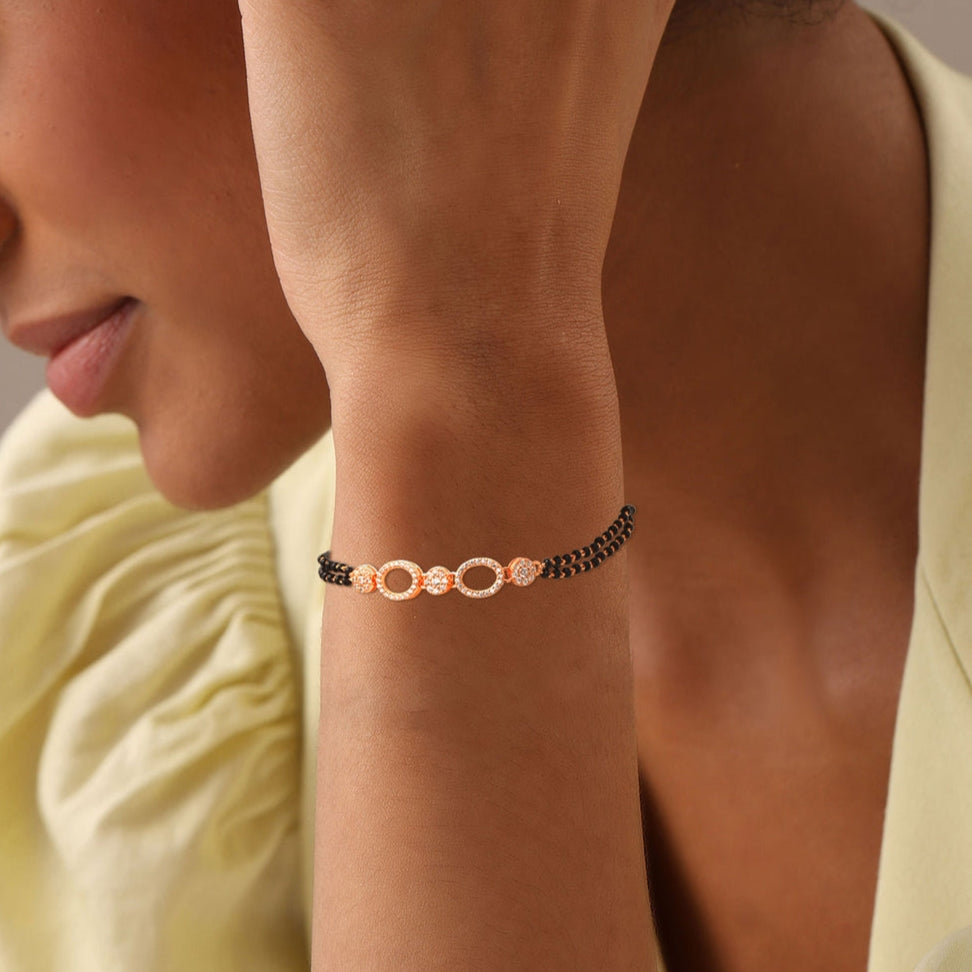 Silver Roaegold Plated dual chain Mangalsutra Bracelet
